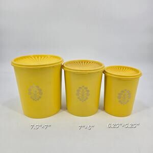 Vintage Tupperware Servalier Canister Set – Harvest Yellow Sunburst Lids